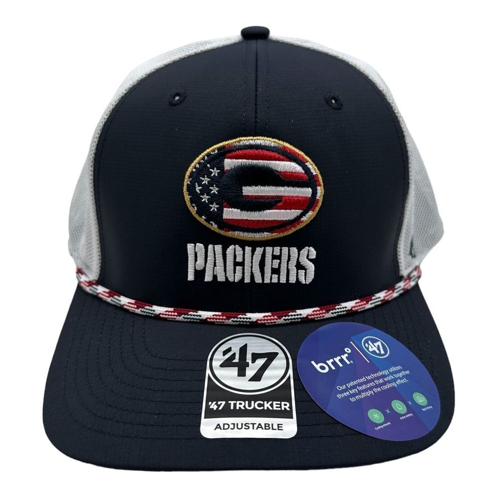 47' Green Bay Packers Hat Navy Flag Fill Trucker BRRR Adjustable‎ Strapback Cap